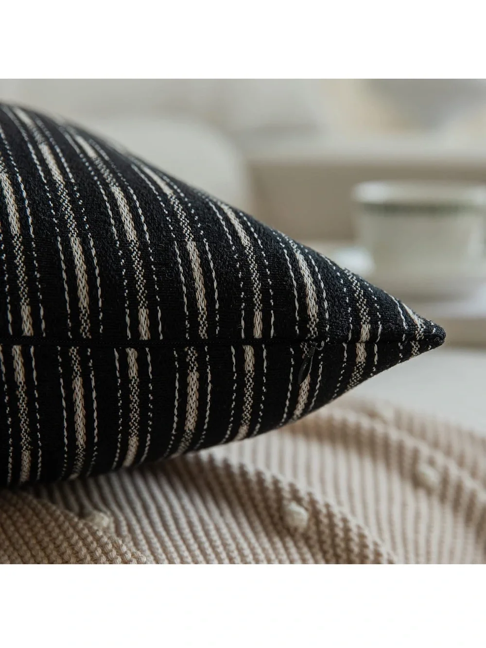 Black Square Pillow Covers Decorative Linen Boho Woven Texture Pillow Covers